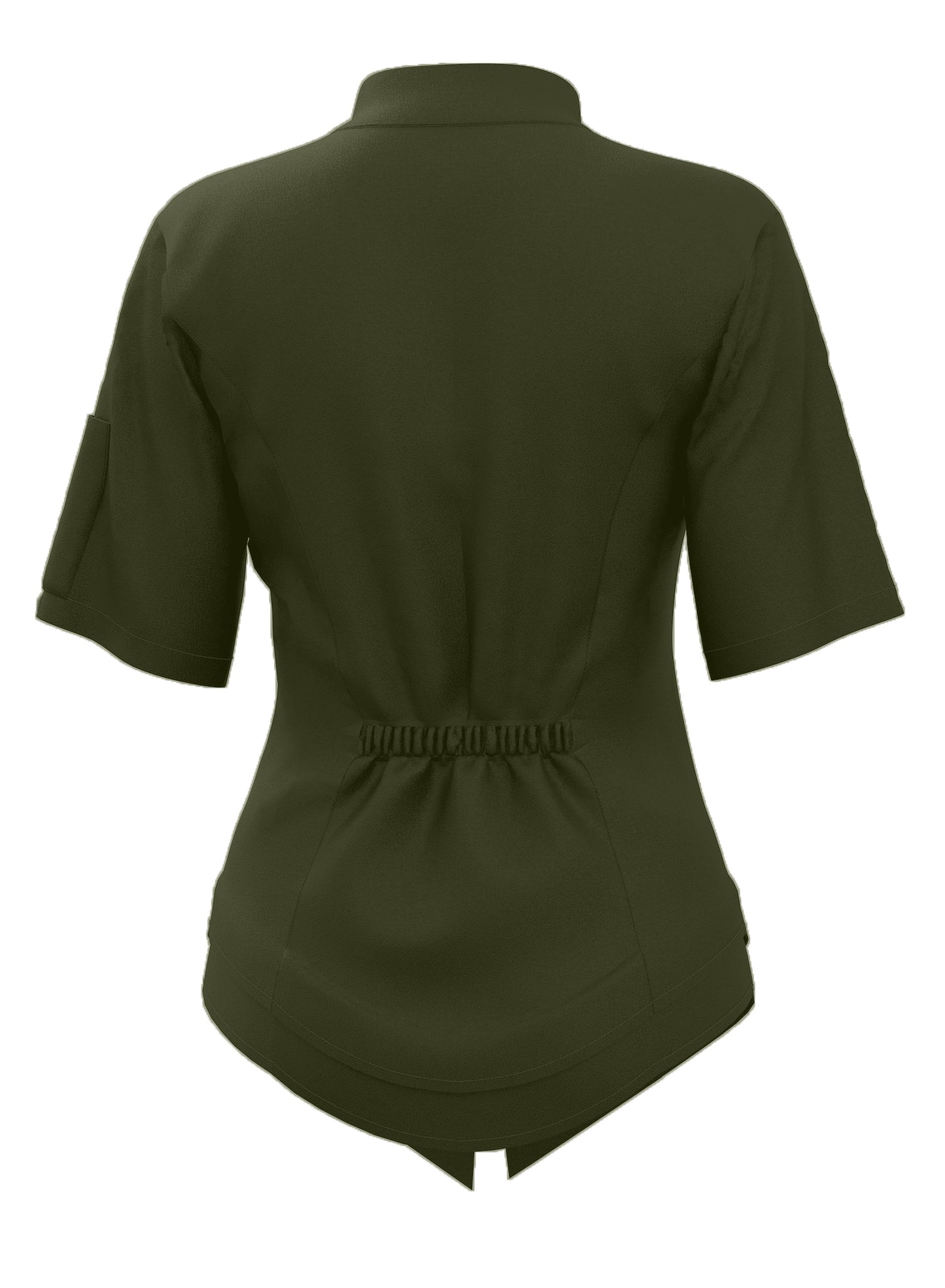 Green chef coat for women with hidden zipper