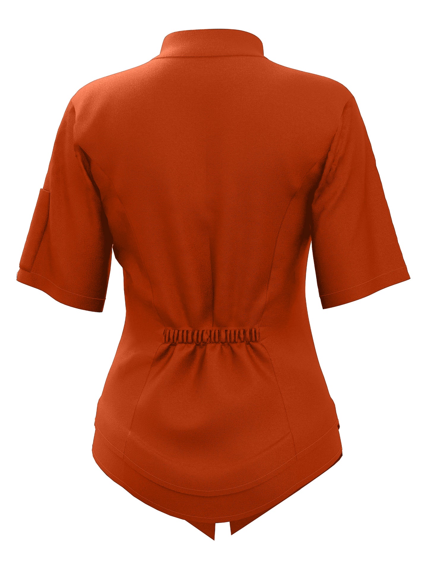 Orange chef coat for women with hidden zipper