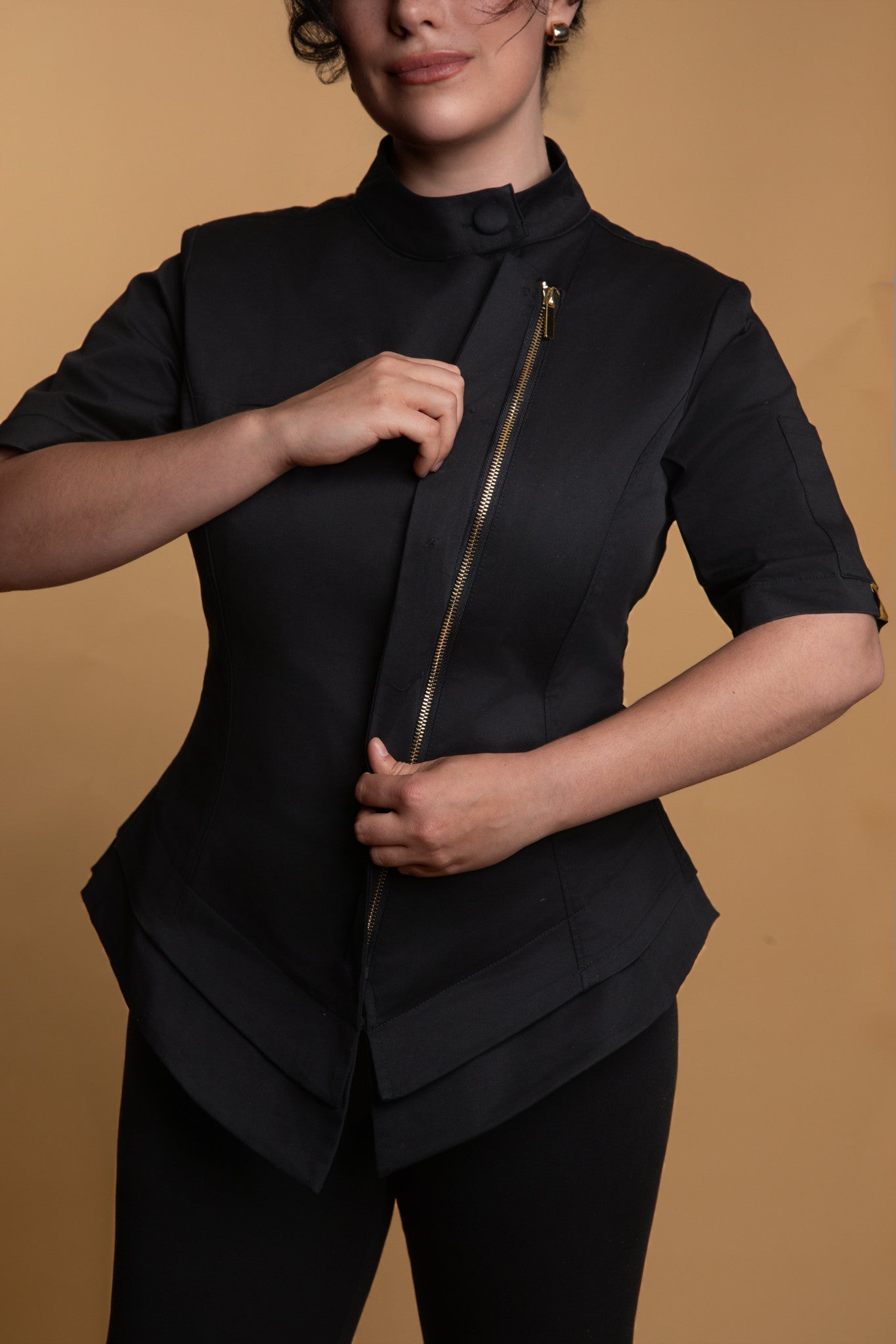 Short sleeve women’s chef jacket designed for comfort and professional style