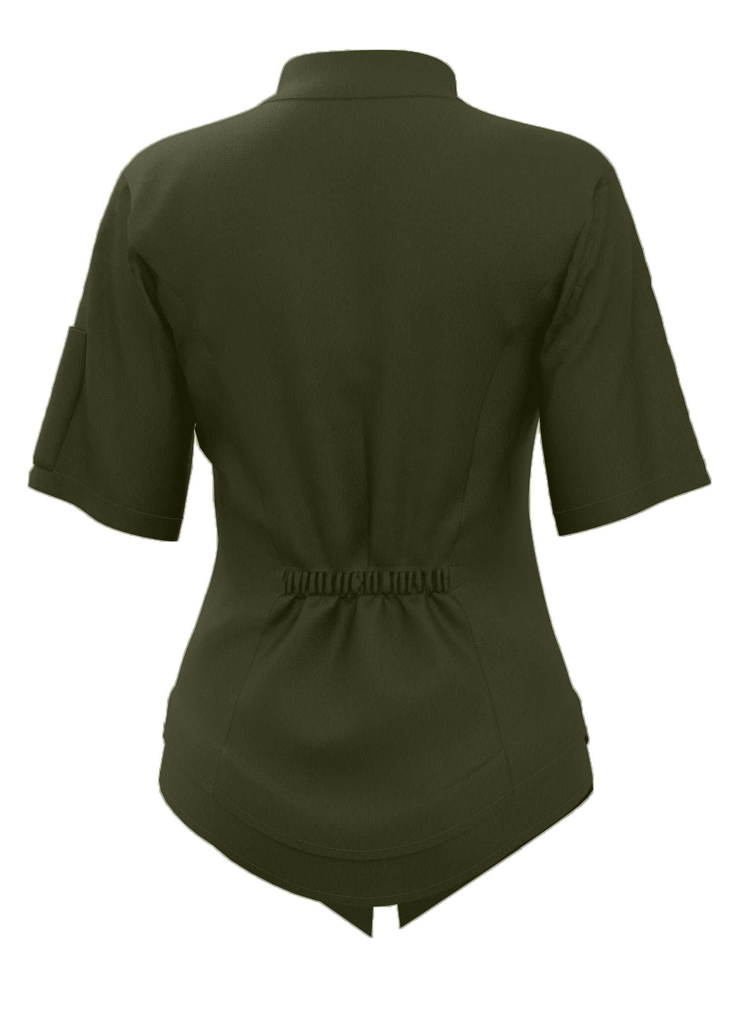 Green chef coat for women with hidden zipper