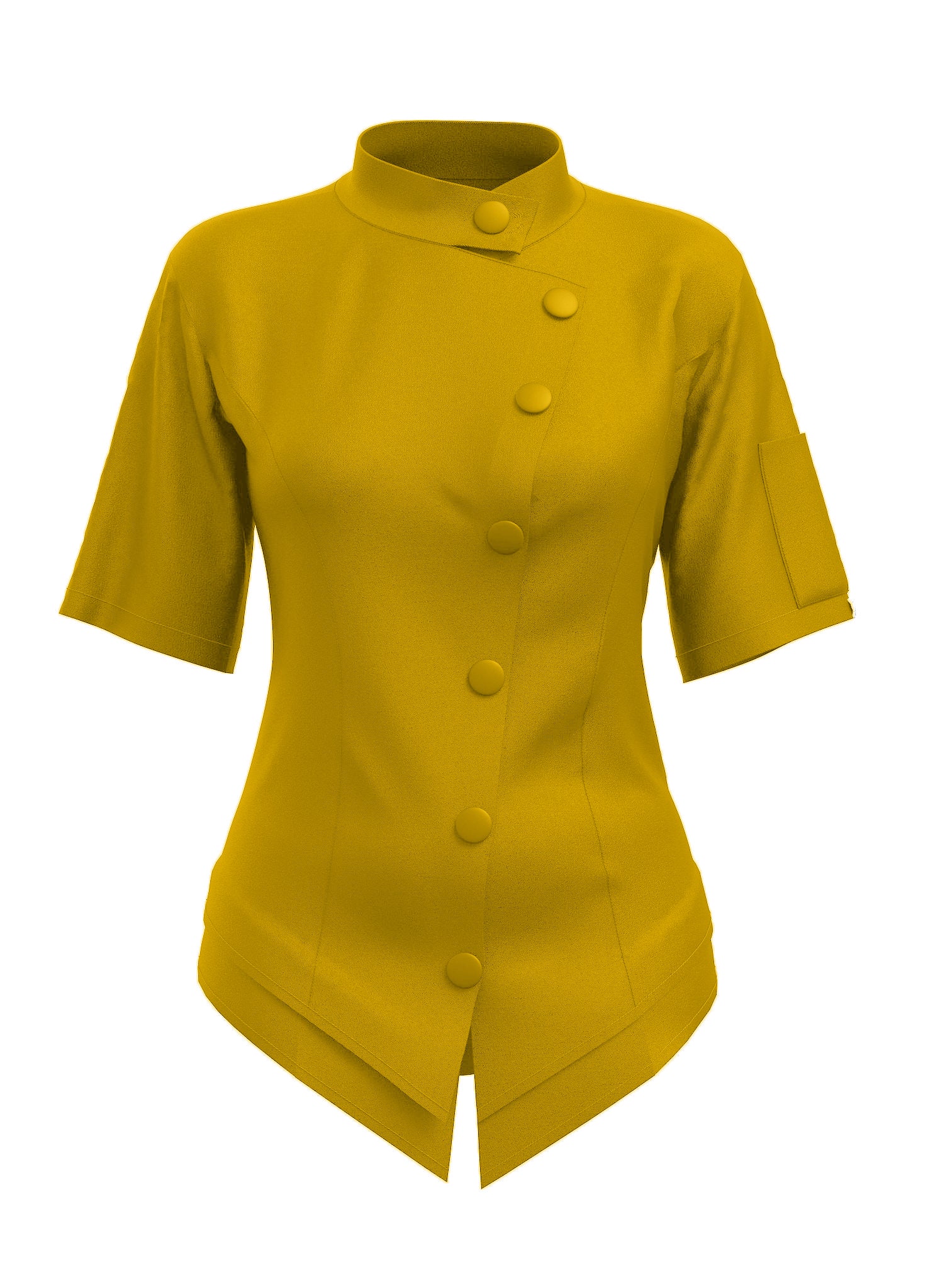 Mustard women’s chef coat short sleeve – peplum waist