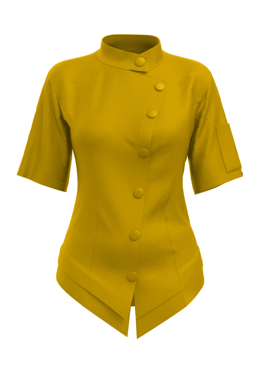 Mustard women’s chef coat short sleeve – peplum waist