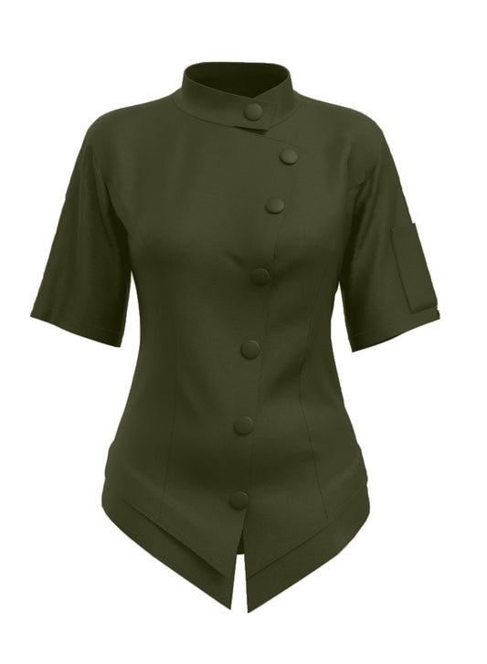 Olive women’s chef coat short sleeve – peplum waist