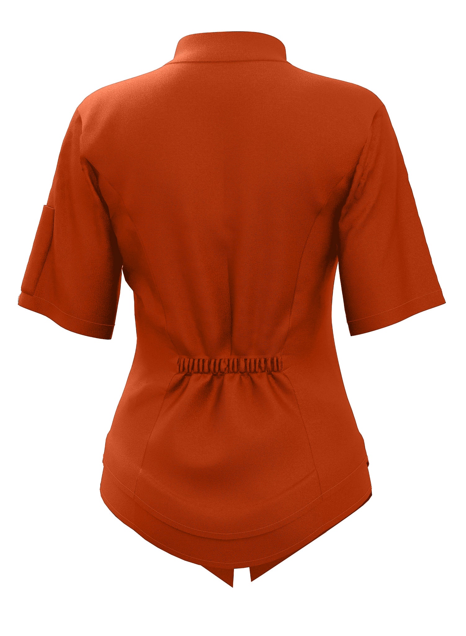 Orange chef coat for women with hidden zipper